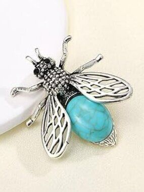 Turquoise Bee Brooch Pin Boho Cowgirl Western Chunky Jewelry